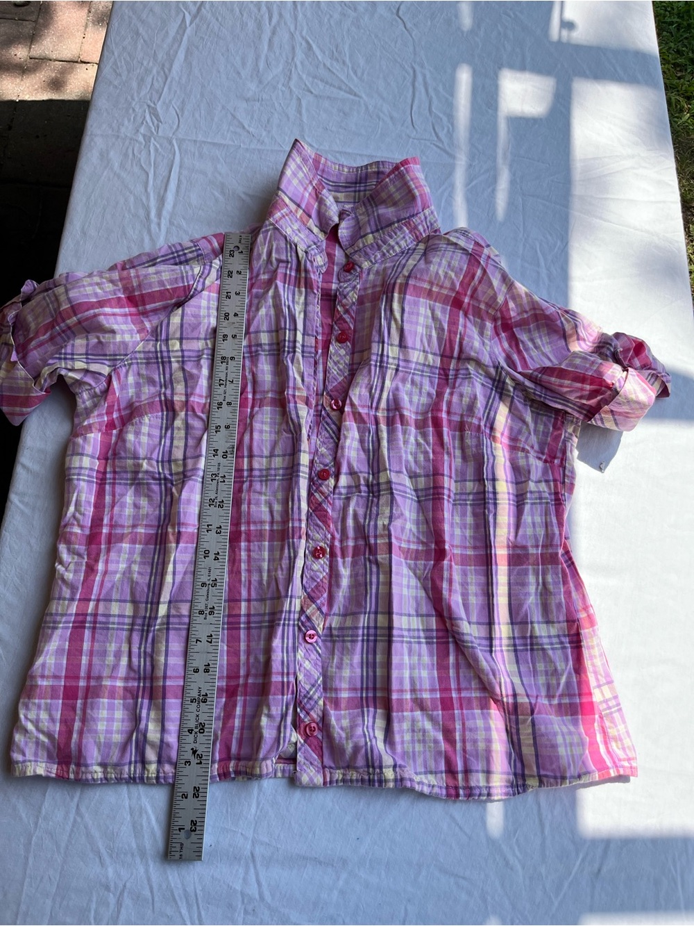 Basic edition  Pink Plaid Button-Front Shirt